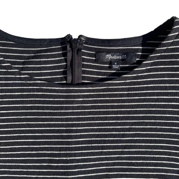 Madewell SMALL Soft Black Knit WItchy Striped Mini Dress with 3/4 Bell Sleeves - Picture 3 of 4
